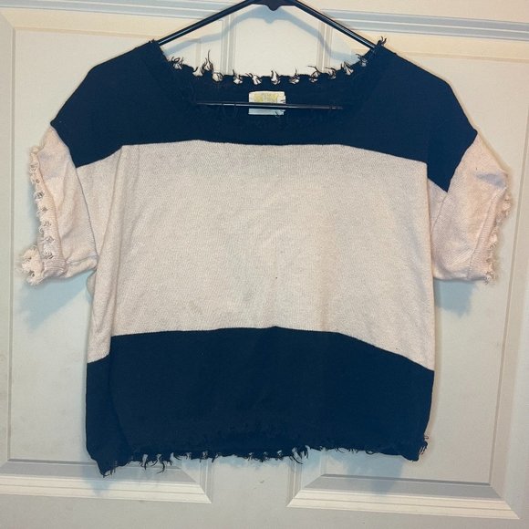 Nation LTD Womens Small Shark bite Sweater Pullover Distressed Alpaca Colorblock - Picture 1 of 5